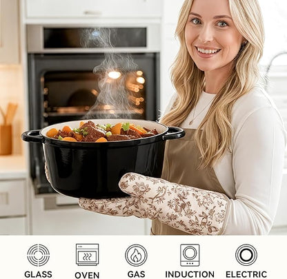 6.5 Quart Dutch Oven Pot with Lid, Non Stick Enameled Cast Iron Dutch Oven for Bread Baking, Heavy-Duty, Oven Safe Ceramic Cookware Up to 500°F for Baking, Braising, Stews, Roasting, Black