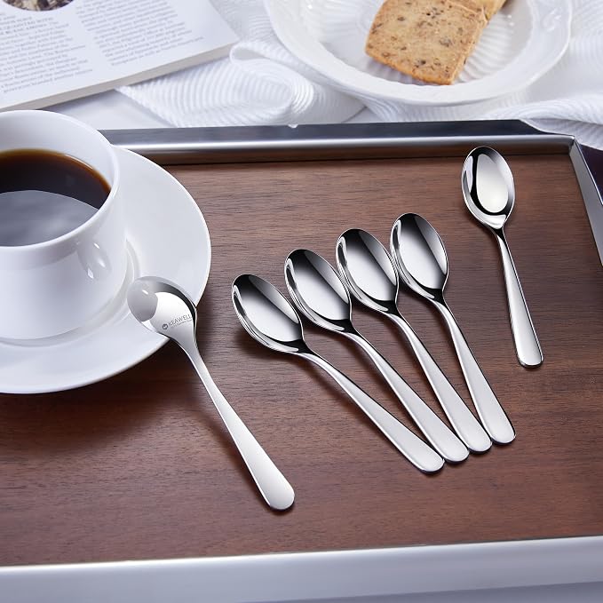 KEAWELL Premium Louise Coffee Spoons, 18/10 Stainless Steel, 4.4-Inch Demitasse Espresso Size, Set of 6, Dishwasher Safe (4.4 inches, 6)