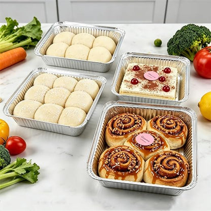 Aluminum Pans 8x8 inch-50 Pack Disposable Foil Pans, Square Aluminum Baking Cake Pans,Roasting Trays Disposable Food Containers Great for for Baking, Cooking, Heating, Storing, Prepping Food