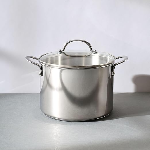 Farberware Millennium Stainless Steel Stockpot with Lid, Induction Ready, Compatible with All Cooktops, Metal Utensil Safe, 8 Quart Dutch Oven, Dishwasher Safe - Stainless Steel