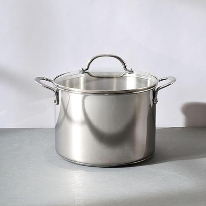 Farberware Millennium Stainless Steel Stockpot with Lid, Induction Ready, Compatible with All Cooktops, Metal Utensil Safe, 8 Quart Dutch Oven, Dishwasher Safe - Stainless Steel