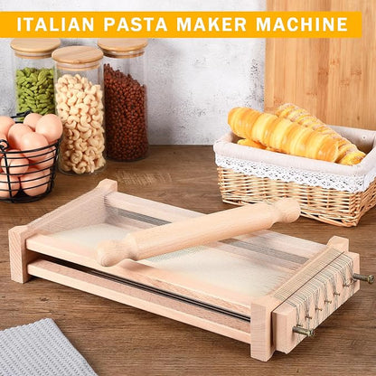 SiliFine Chitarra Cutter Italian Pasta with Rolling Pin Guitar Board Making Tool Pasta Machine for Spaghetti, Lasagna(Wood Color,Wood)