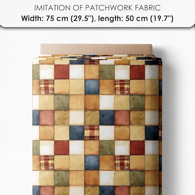 Patchwork Animals Cotton Fabric Panel – 6 Designs (10×10 inch Each) + Bonus Patchwork Sheet 29.5×19.6 inch, 100% Cotton 140 GSM