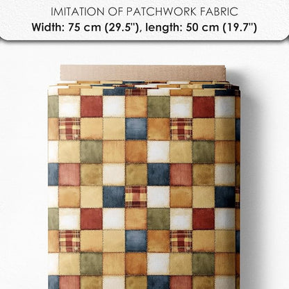 Patchwork Animals Cotton Fabric Panel – 6 Designs (10×10 inch Each) + Bonus Patchwork Sheet 29.5×19.6 inch, 100% Cotton 140 GSM