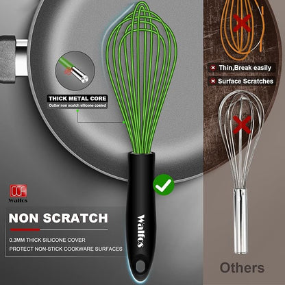 Walfos Silicone Whisk, Rubber Whisks for Cooking, Baking (11,9,8.5 inch) - Heat Resistant Kitchen Whisks for Non-stick Cookware, Balloon Egg Beater Perfect for Blending, Whisking, Beating, Frothing