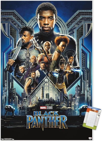 Trends International Marvel Cinematic Universe - Black Panther - Group One Sheet Wall Poster, 14.725" x 22.375", Premium Poster & Mount Bundle