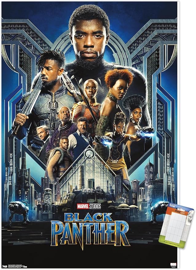 Trends International Marvel Cinematic Universe - Black Panther - Group One Sheet Wall Poster, 22.375" x 34", Premium Poster & Mount Bundle