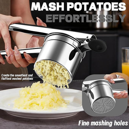 Large 15oz Potato Ricer for Mashed Potatoes, Heavy Duty 18/8 Stainless Steel Potato Masher for Baby Food & Spaetzle Maker, Masher and Ricer Kitchen Tool, Press and Mash Kitchen Gadget, Black