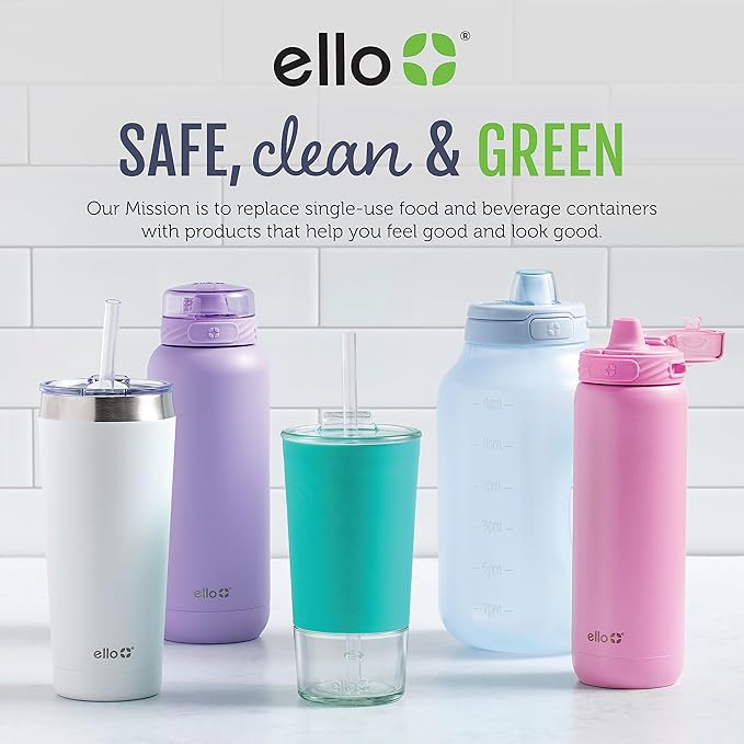 Ello Jane 18oz Ceramic Travel Mug with Handle, Splash-Resistant Slider Lid and Built-in Coaster, Perfect for Coffee and Tea, BPA Free, Dishwasher Safe, Holiday Gift Her Him, Yucca