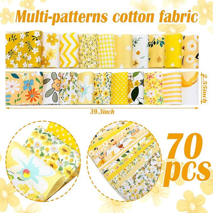 Kingdder Jelly Fabric Quilting Strips, Patchwork Roll 2.55 Inch Roll up Cotton Patchwork Jelly Fabric Craft for Quilters and Sewing DIY Crafts(Yellow Flower)