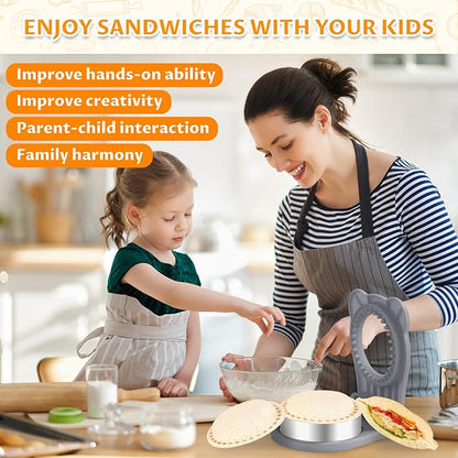 CHICHAUS Uncrustable Sandwich Maker,Sandwiches Pocket Circle Shape 3.7Inch Sandwich Cutter and Sealer,Sandwich Cutter for Kids Breakfast and lunchboxes (grey)