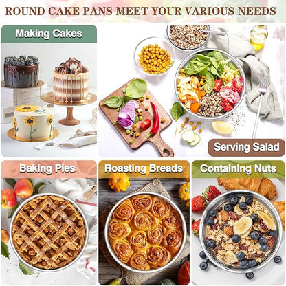 P&P CHEF 6 Inch Cake Pan Set of 4, Stainless Steel Baking Round Cake Pans Tins Bakeware for Birthday Wedding, Leak-proof & Easy Clean, Mirror Finish & Easy Releasing