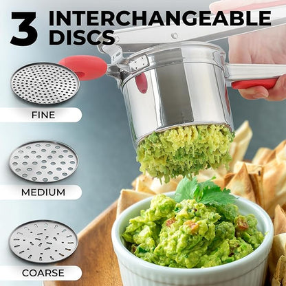 Zulay Kitchen Premium Large 15oz Potato Ricer, Heavy Duty Professional Stainless Steel Potato Masher and Ricer Kitchen Tool, Press and Mash Kitchen Gadget - Red and Silver