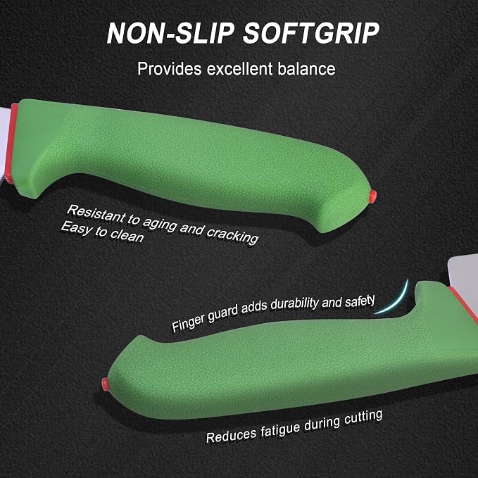 Santoku Knife 7 Inch – High Carbon Stainless Steel with Fluted Edge & Non-Slip Softgrip Handle, Multi-Purpose Kitchen Knife for Vegetable Chopping, Precise Dicing, Meat Slicing (Green)
