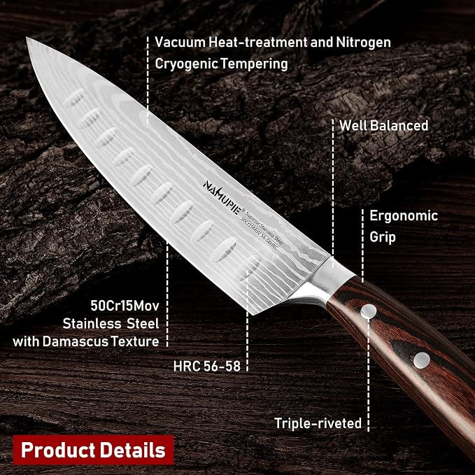 8 Inch Professional Chef Knife High Carbon Stainless Steel Ultra Sharp Kitchen Knife with Ergonomic Wooden Handle Packed by Gift Box