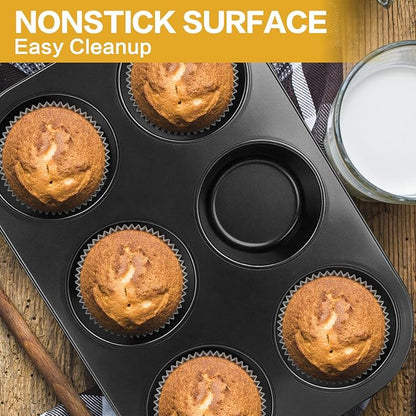 Jumbo Muffin Pan 6 Cup, 2-Pack Nonstick Extra Large Muffin Tin for Baking, Durable Non-Toxic Carbon Steel, 3.35'' Diameter, 1.6'' Muffin Mold, Jumbo Cup Design