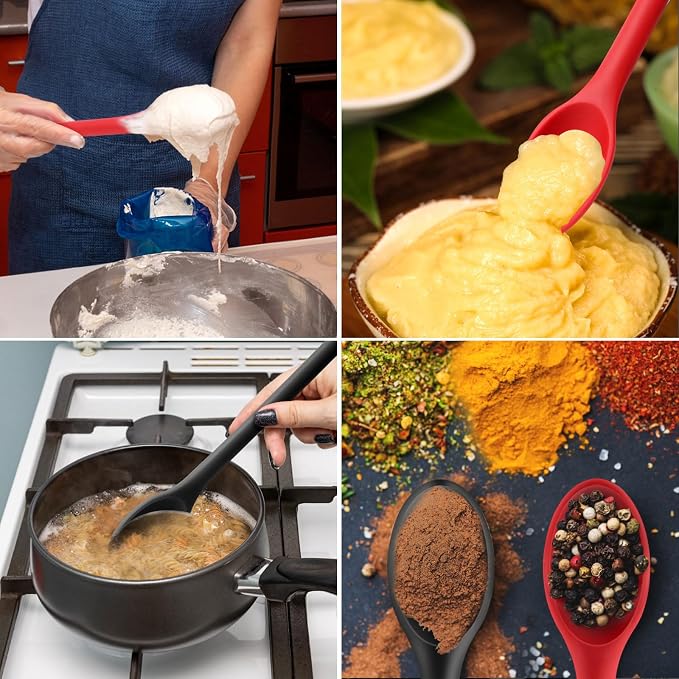 Long handle Silicone Mixing Spoon, 12" Stirring Spoons Nonstick Heat-Resistant Rubber Mixing Spoon for Cooking Baking