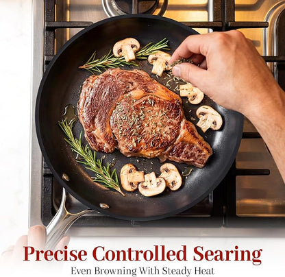 Carbon Steel Frying Pan 12" - Pre-Seasoned Carbon Steel Skillet, Lightweight, Natural Non-Stick, Induction Compatible