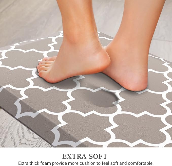 WISELIFE Kitchen Runner Rugs Anti-Fatigue mats - 4/5 Inch Non Slip Waterproof Ergonomic Comfort Mat for Kitchen, Floor Home, Office, Sink, Laundry (17.3"x 39",Khaki)