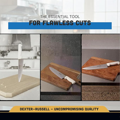Dexter-Russell 10” Cook’s Knife – P94802, High-Carbon Stainless Steel Blade, Ergonomic White Handle, Hand-Honed Edge for Precision Slicing – Basics Series, Made in USA
