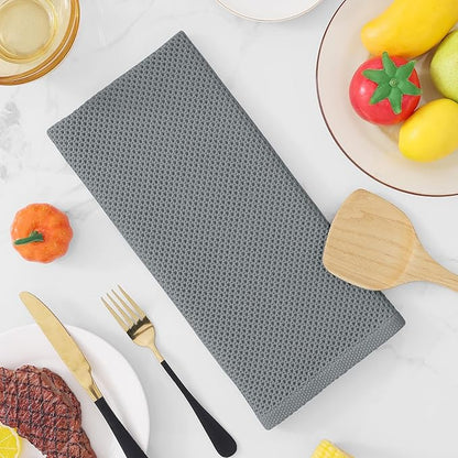 Homaxy 100% Cotton Waffle Weave Kitchen Dish Towels, Ultra Soft Absorbent Quick Drying Cleaning Towel, 13 x 28 Inches, 24-Pack, Grey