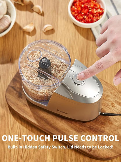 1.5-Cup One-Touch Electric Food Chopper, 100W Mini Food Processor Meat Grinder, Mix, Chop, Mince and Blend Vegetables, Fruits, Nuts, Meats, Stainless Steel Blade (Silver)