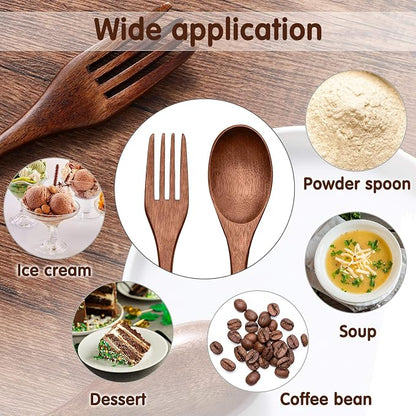 Patelai 16 Pieces Wooden Spoons Forks Set Wooden Utensils for Eating Wood Dinner Utensil Set Reusable Flatware Tableware Handmade Natural Cutlery Includes Spoon Fork for Cooking Eating Kitchen