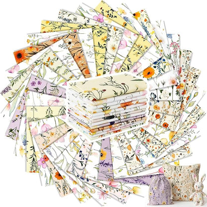 Tatuo 30 Pieces 10 x 10 Inches Summer Wildflower Cotton Fabric Bundle Squares Patchwork Floral Fabric Sewing Quilting Bundles Assorted Pattern Cloth for DIY Scrapbook Craft Making