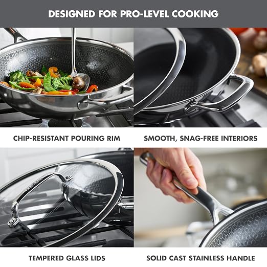 GreenPan Spectra 12" Wok Pan with Lid, Hybrid Tri-Ply Stainless Steel, PFAS-Free Ceramic Nonstick Textured Cooking Surface, Induction Cookware, Diswasher Safe, Oven & Broiler Temp to 850˚F