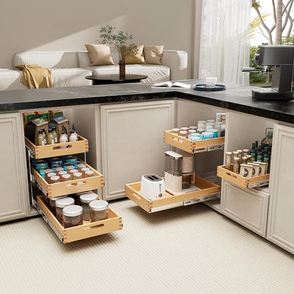 Pull Out Drawers for Cabinets 21"W x 21"D, Slide Out Wood Drawer Shelf, Heavy Duty Caddy Pull Out Cabinet Organizer, Base Cabinet Organization for Kitchen, Pantry