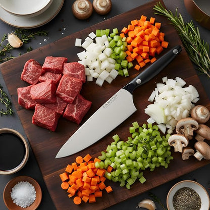 Lamson Vintage 8" Chef's Knife, Hi-Carbon Stainless Steel Blade, Double Riveted for Balance, Ideal for Dicing, Slicing & Chopping, Kitchen Knives - Midnight Handle