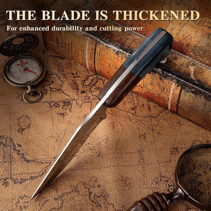 Fixed Blade Hunting Knife with Leather Sheath - Small EDC Fixed Blade Knife for Men, Outdoor Camping Bushcraft Hiking Tactical Pocket Knife