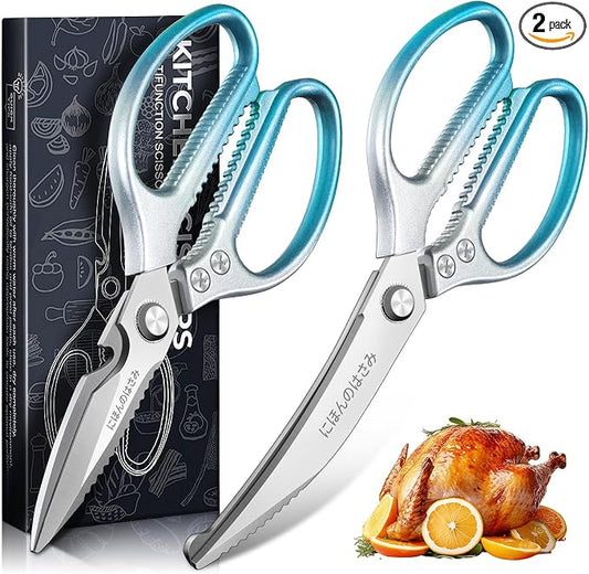 TIJERAS Kitchen Scissors Set Blue - Stainless Steel Kitchen Shear, Sharp Meat Scissors Dishwasher Safe, Heavy Duty Poultry Shears, Japanese Cooking Scissor for Food, Chicken,Turkey, Christmas Gifts