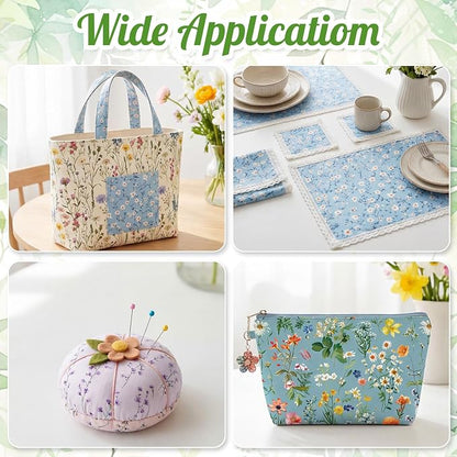 Tatuo 30 Pieces 10 x 10 Inches Summer Floral Cotton Fabric Bundle Squares Patchwork Floral Fabric Sewing Quilting Bundles Assorted Pattern Cloth for DIY Scrapbook Craft Making