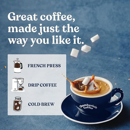 Chamberlain Coffee Espresso Dark Roast Ground Coffee - USDA Organic Specialty Blend - Smooth & Balanced w/Caramel, Dark Chocolate & Roasted Peanuts Notes - Rich Flavor & No Bitterness - 10 Oz