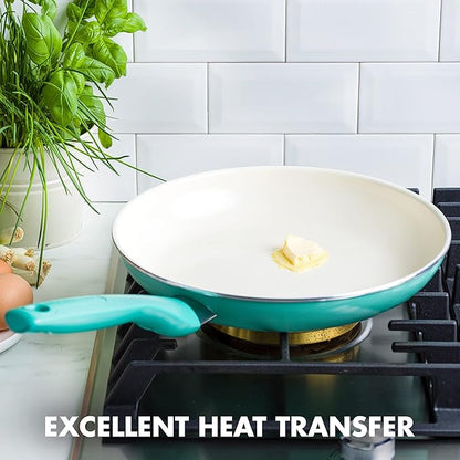 GreenPan Rio Healthy Ceramic Nonstick 12" Frying Pan Skillet, PFAS-Free, Dishwasher Safe, Turquoise
