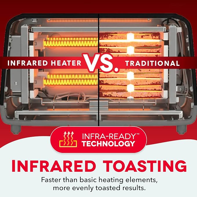 Dash Clear View Toaster, 10.5" Long Slot 2 Slice Toaster with See-Through Glass Window, 7 Browning Levels, Bagel, Defrost & Reheat Functions, Removable Glass Panel, Crumb Tray - Black