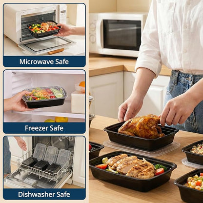 Tiya Meal Prep Containers with Lids - 150 Pack 12 oz BPA-Free Plastic Food Storage Containers Leak-Proof, Microwave, Dishwasher & Freezer Safe Reusable To-Go Boxes for Portion Control & Catering