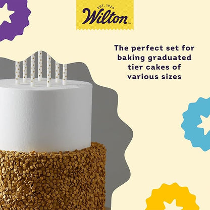Wilton Aluminum Bakeware Round Tiered Cake Pan Set - Made from Natural Anodized Aluminum - Durable Cake Pans with Even Heat Distribution - Reduces Over-Baking - 6, 8, 10 & 12 Inch (Pack of 4)