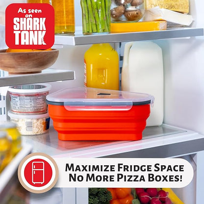 PIZZA PACK The Perfect Reusable Pizza Storage Container with 5 Microwavable Serving Trays - BPA-Free Adjustable Pizza Slice Container to Organize & Save Space, 3 Pack, Red