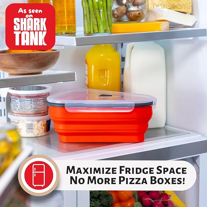 PIZZA PACK The Perfect Reusable Pizza Storage with 5 Microwavable Serving Tray - BPA-Free Adjustable Pizza Slice Container Space Saver, 2 Pack, Red