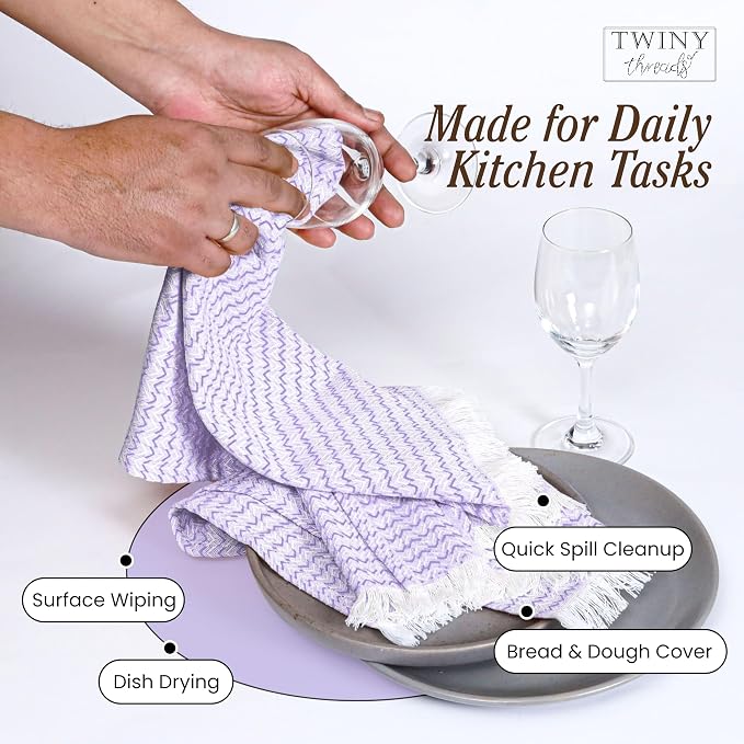 TWINY threads Chevron Weave Kitchen Towel Multi Color Set, Premium 100% Cotton Kitchen Linen, Absorbent, Quick Drying, Machine Washable, Multi Purpose Towel for Drying Dishes, Set of 12, 16"x26"