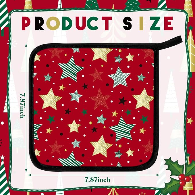 Bencailor 12 Pcs Pot Holders with Pocket Kitchen Hot Potholders Hot Pad Oven Mitts Cookie Bag Oven Gloves for Kitchen Gift Baking Cooking(Red,Classic)