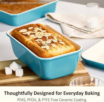 CAROTE 7-Piece Ceramic Baking Pans Set, Aluminized Steel Bakeware Sets, Toxin-Free Nonstick Stackable Oven Pans with Cookie Sheet, Muffin Pan, Loaf Pan, Roasting Pan, Cake Pans, Cooling Rack