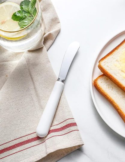 AISBUGUR Butter Knife Butter Spreader Knife, 2Pack Stainless Steel Butter Knife with Comfortable Handle and Curved Blade Design for Better Scooping of Jam Peanut Butter 6.7" White