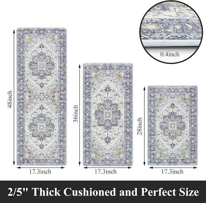 Cushioned Kitchen Rug Sets 3 Piece Anti Fatigue Kitchen Mats for Floor Non Slip Waterproof Kitchen Rugs and Mats Comfort Standing Mat Runner for Home Office,Sink,Laundry