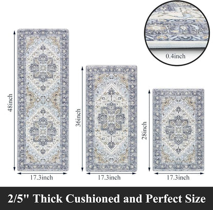 Cushioned Kitchen Rug Sets 3 Piece Anti Fatigue Kitchen Mats for Floor Non Slip Waterproof Kitchen Rugs and Mats Comfort Standing Mat Runner for Home Office,Sink,Laundry