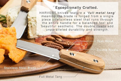 Harvest 6-Piece Cheese Knife Set (Gift-Ready) - Premium Stainless Steel Cheese Knives with Rivets, Full Tang Blades and Teak Wood Handle Charcuterie Board Accessories w/ 15 Festive Recipes