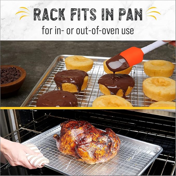 18" x 13" Baking Sheet, Sheet Pan with Wire Rack Set, Stainless Steel Cookie Pan Baking Tray with Cooling Rack (1)