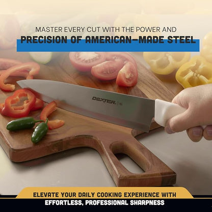 Dexter-Russell 10” Cook’s Knife – P94802, High-Carbon Stainless Steel Blade, Ergonomic White Handle, Hand-Honed Edge for Precision Slicing – Basics Series, Made in USA